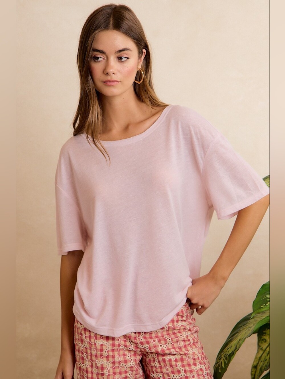 BiBi Solid Jersey Relaxed Fit Short Sleeves Pocket Top- Pale Lavender - Picture 1 of 12